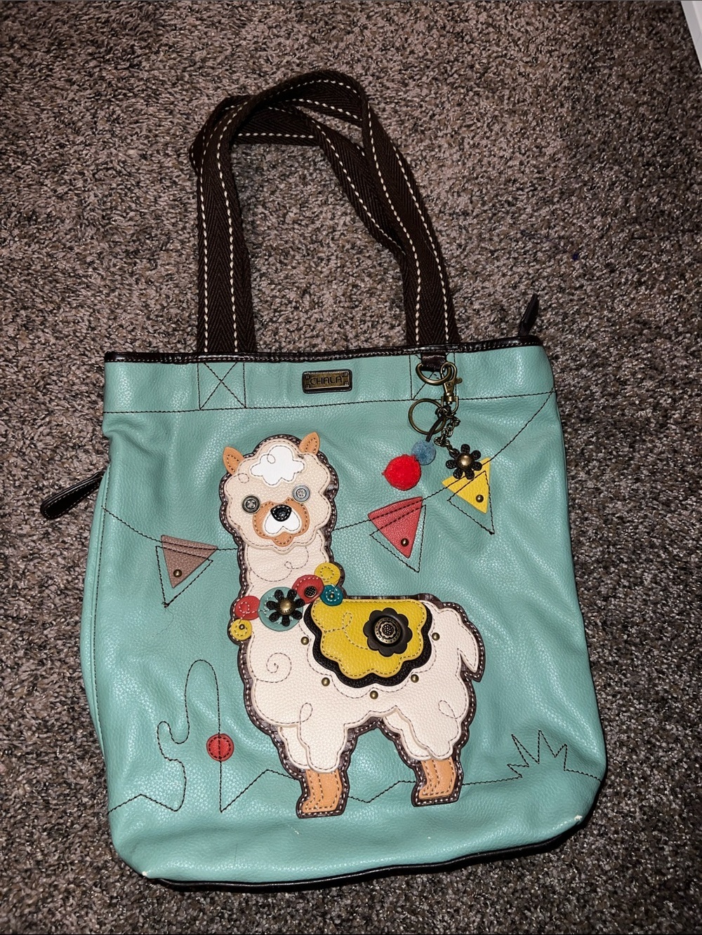 Chala- Turquoise Tote with Polka Dot Lining